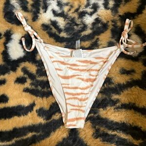 White and brown zebra print tie bikini bottom